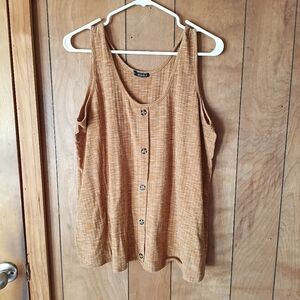 Storybuk Women's Brown Button Up Look Sleeveless Tank Top Size L